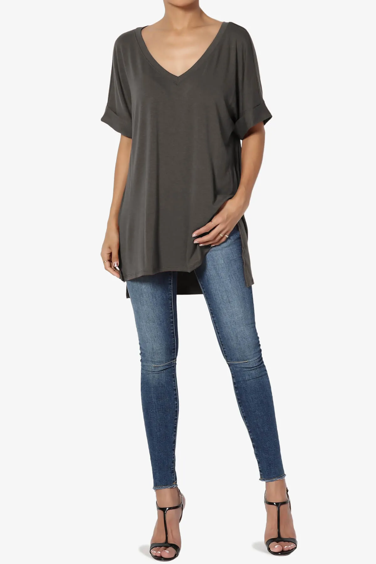 Onella V-Neck Rolled Short Sleeve Top