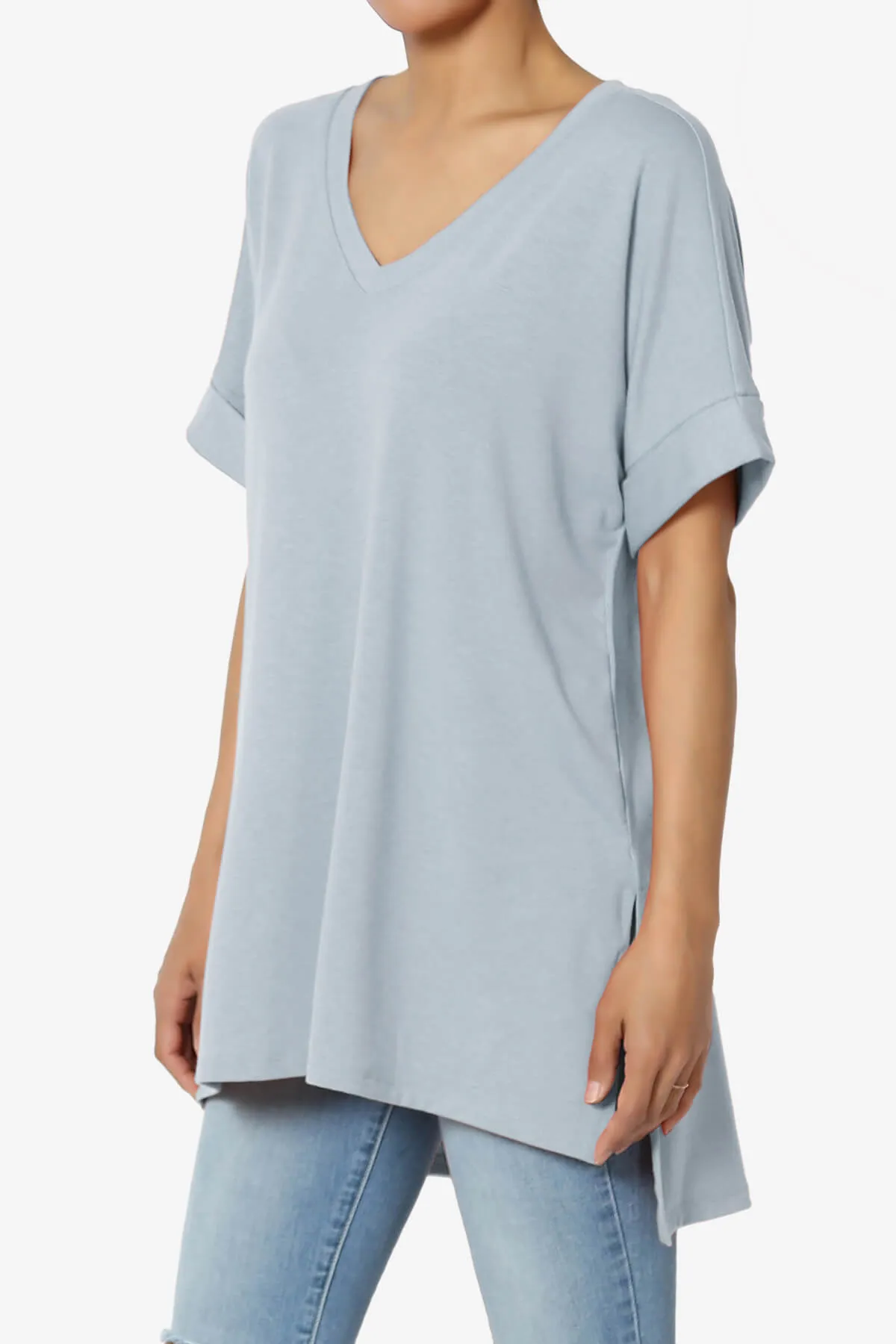 Onella V-Neck Rolled Short Sleeve Top