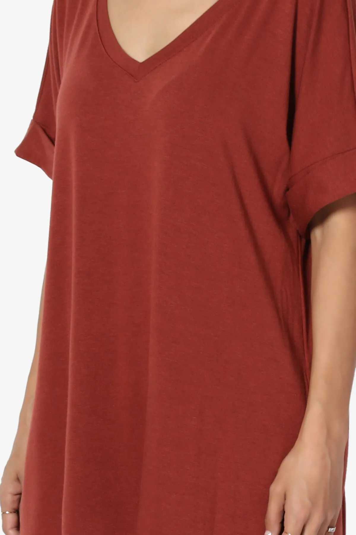Onella V-Neck Rolled Short Sleeve Top