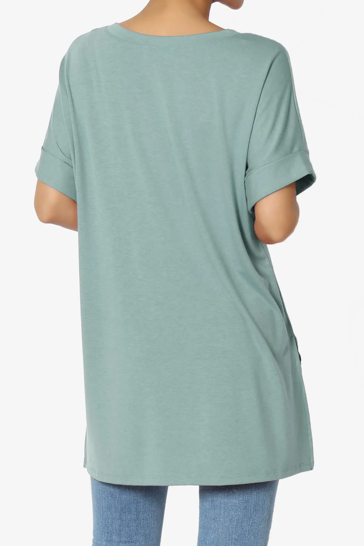 Onella V-Neck Rolled Short Sleeve Top