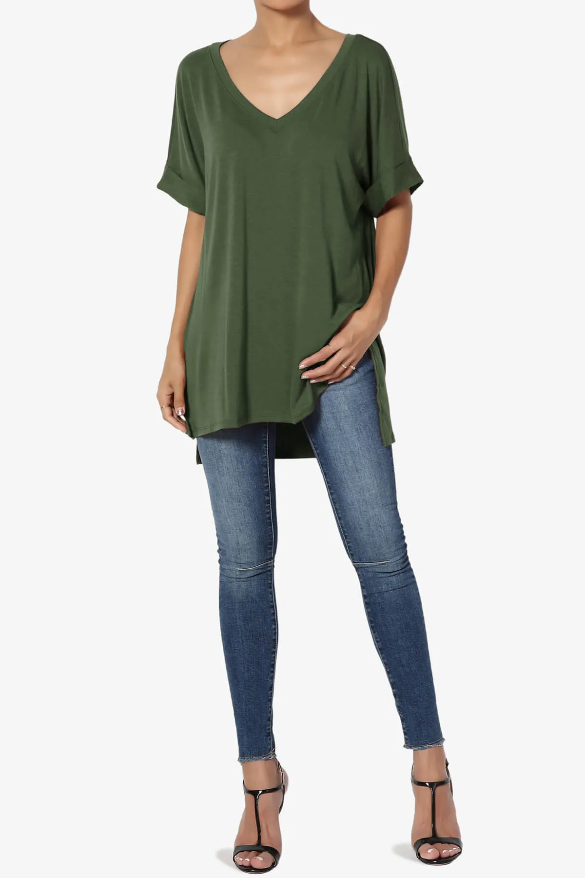Onella V-Neck Rolled Short Sleeve Top