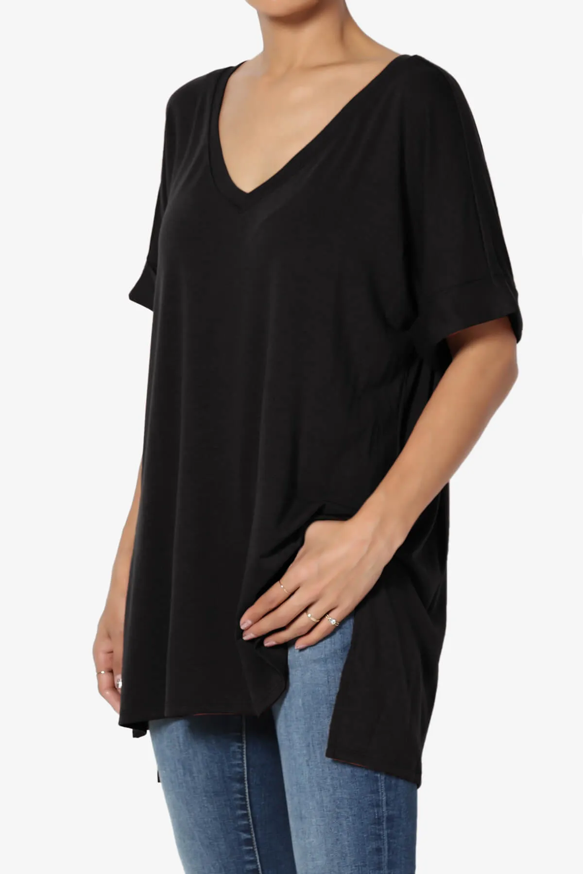 Onella V-Neck Rolled Short Sleeve Top