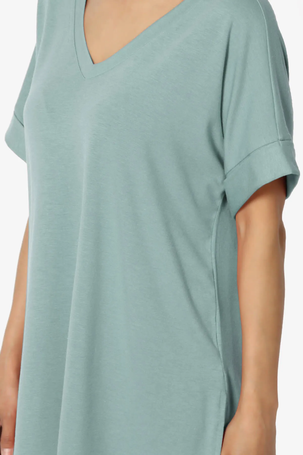 Onella V-Neck Rolled Short Sleeve Top