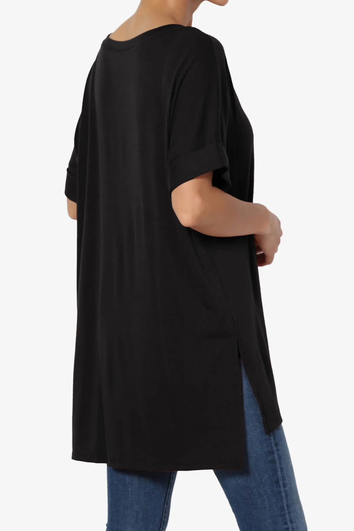 Onella V-Neck Rolled Short Sleeve Top