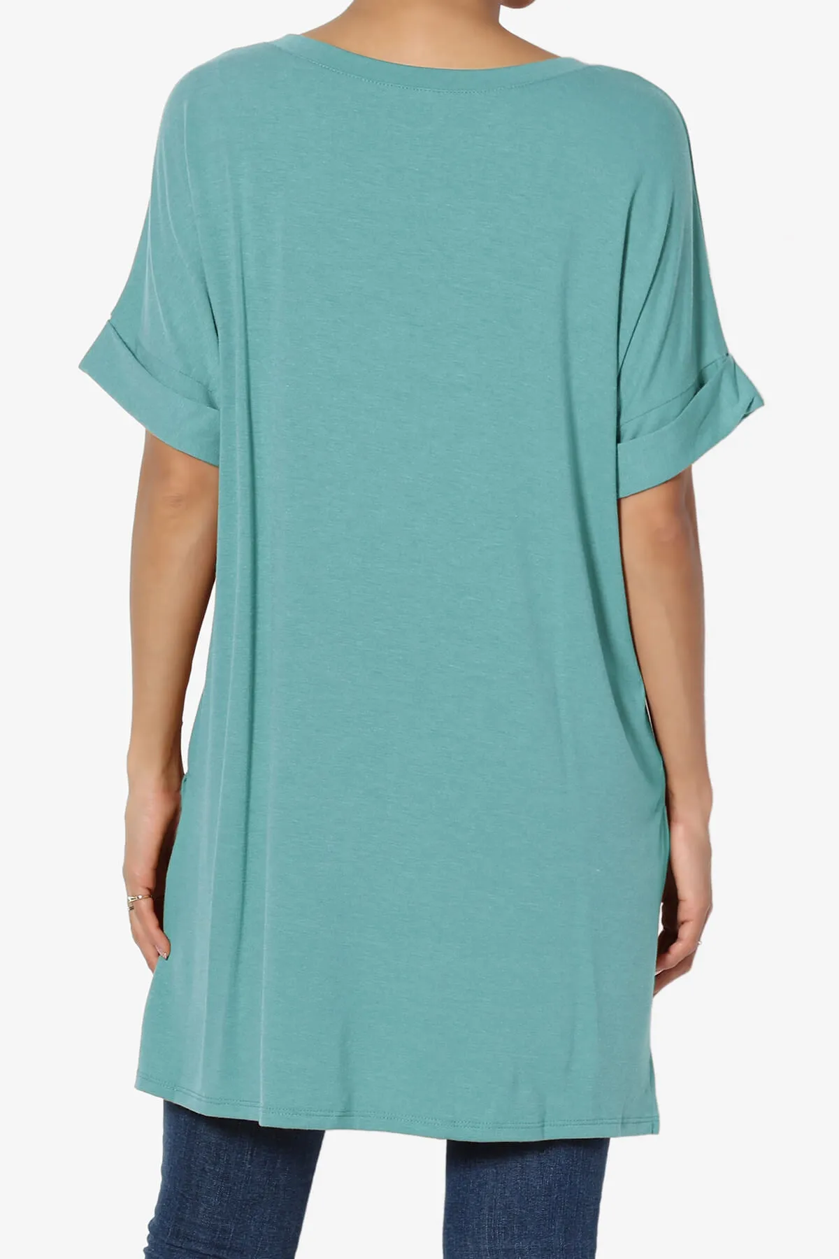 Onella V-Neck Rolled Short Sleeve Top