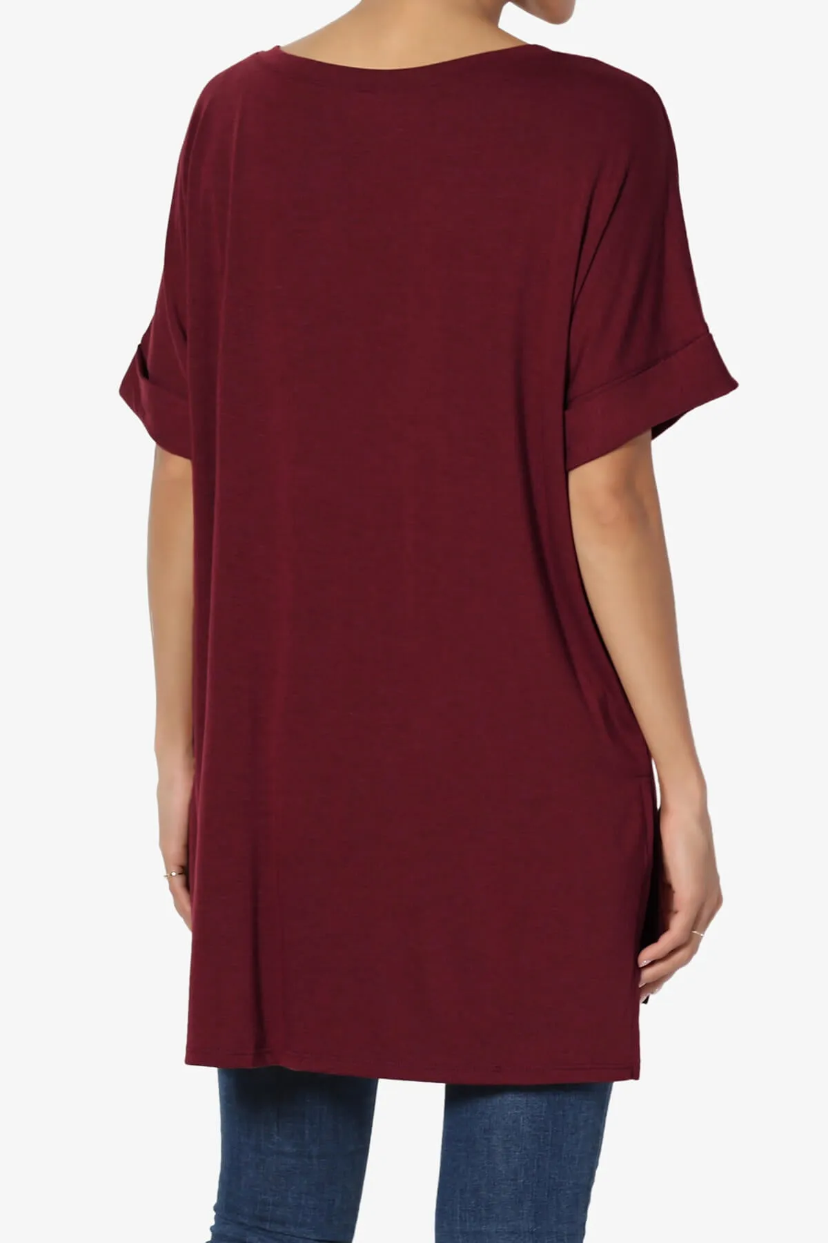 Onella V-Neck Rolled Short Sleeve Top