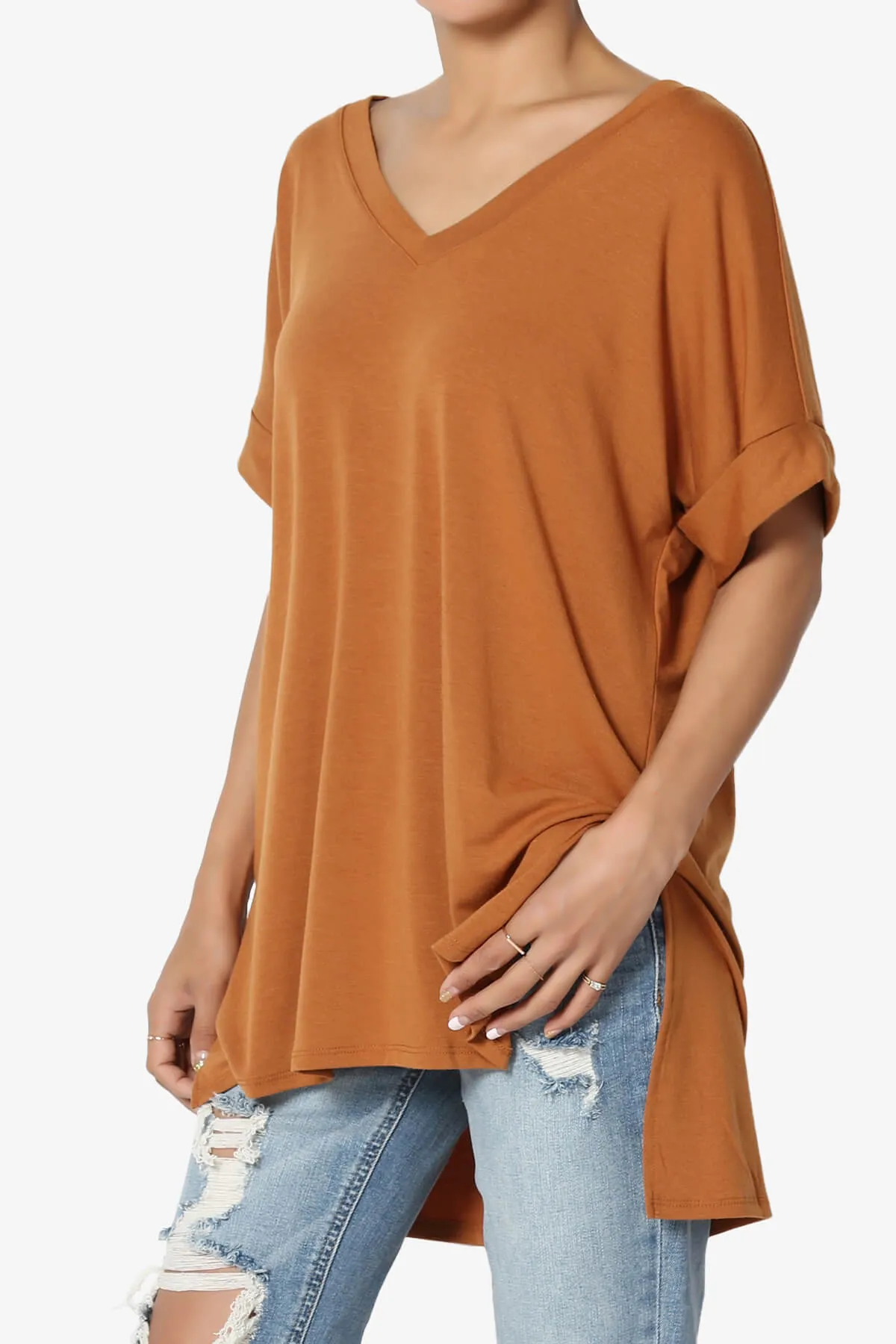 Onella V-Neck Rolled Short Sleeve Top