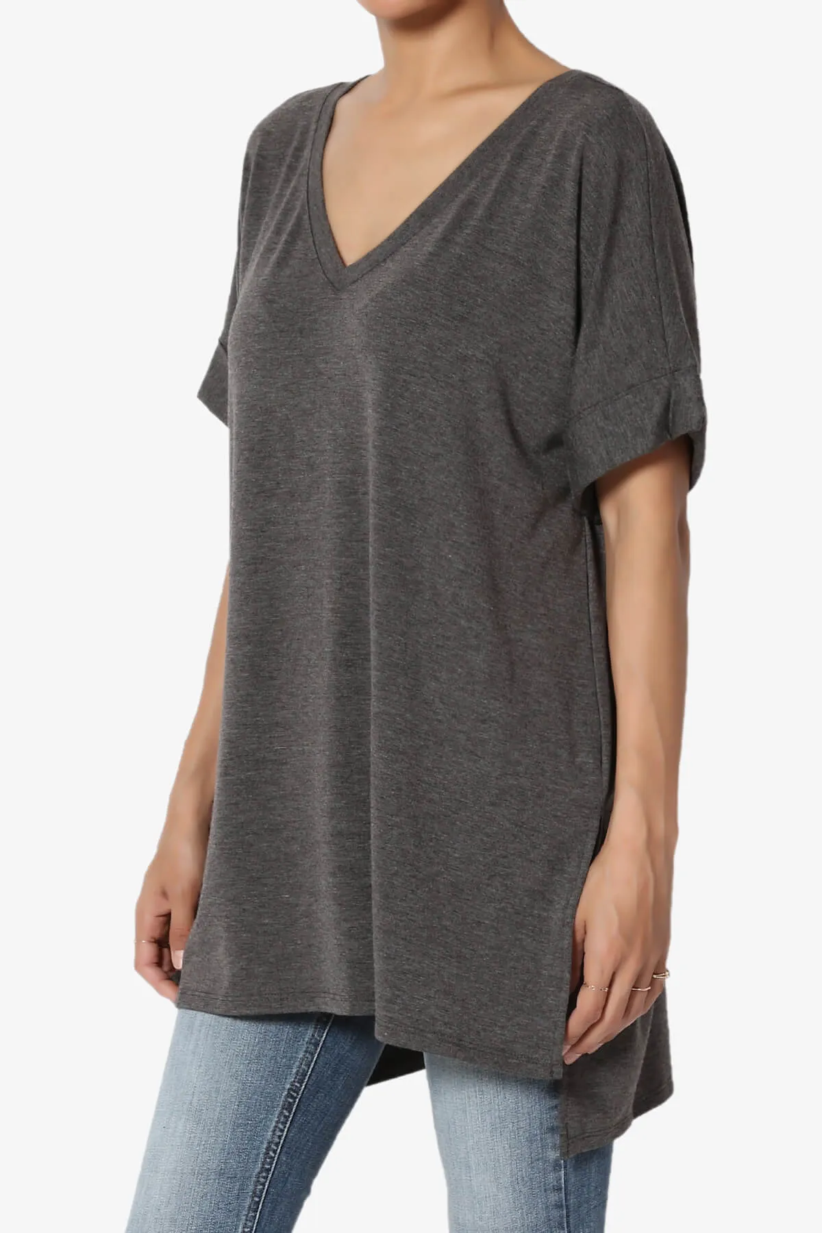 Onella V-Neck Rolled Short Sleeve Top
