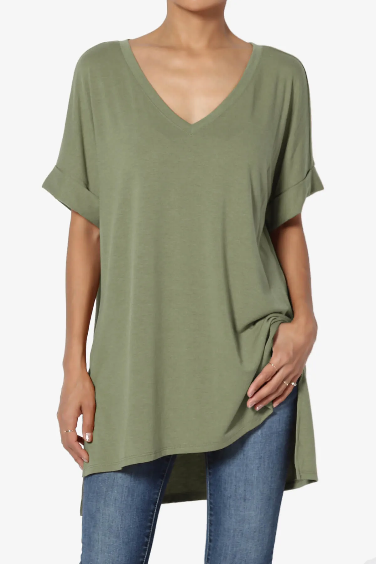 Onella V-Neck Rolled Short Sleeve Top