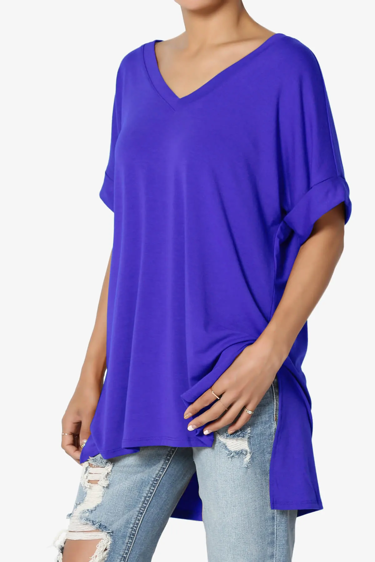 Onella V-Neck Rolled Short Sleeve Top