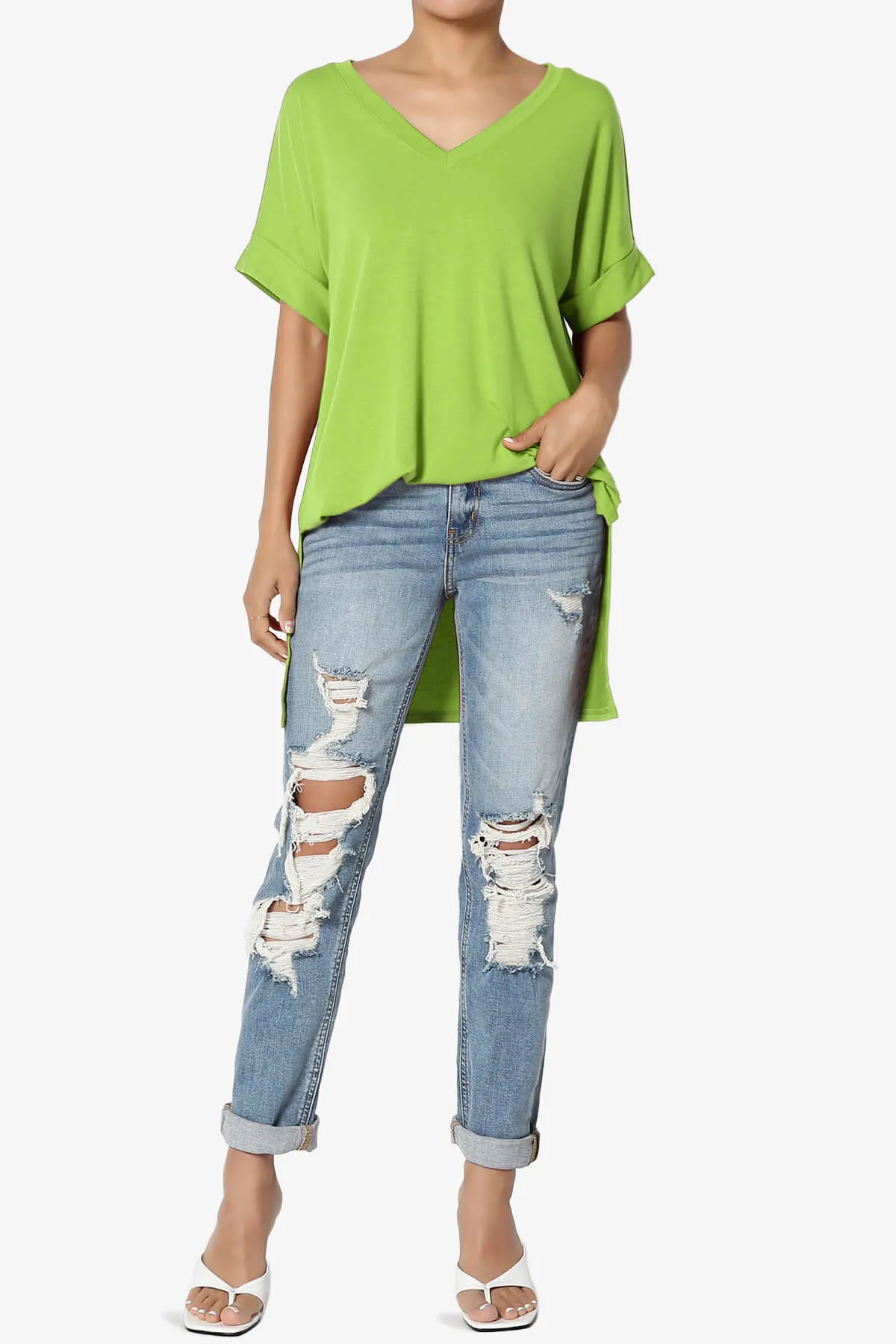 Onella V-Neck Rolled Short Sleeve Top