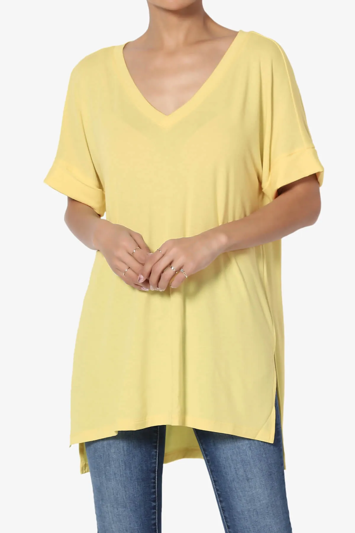 Onella V-Neck Rolled Short Sleeve Top