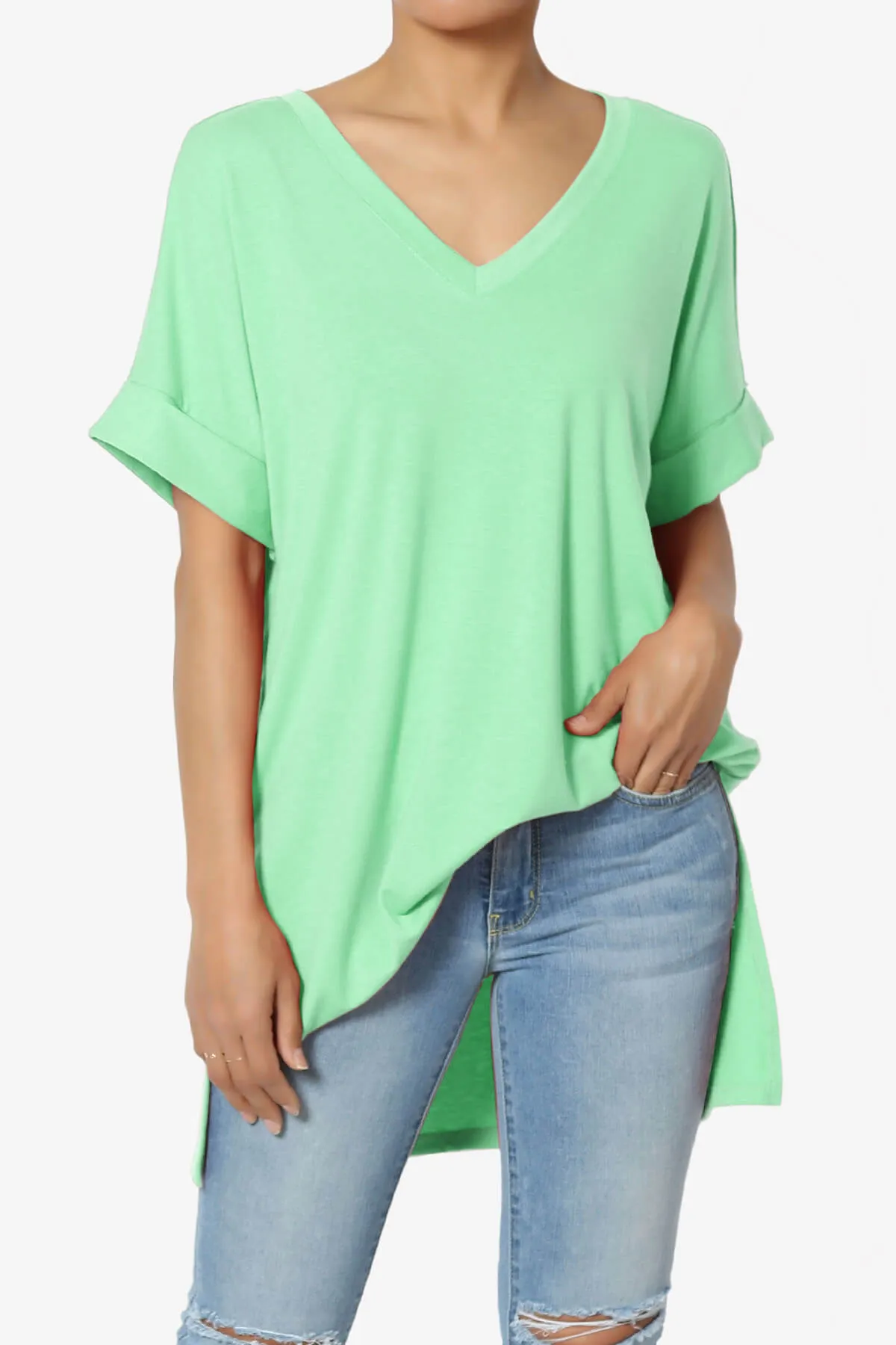 Onella V-Neck Rolled Short Sleeve Top