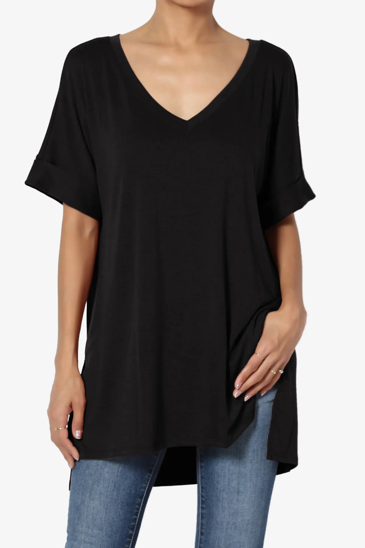 Onella V-Neck Rolled Short Sleeve Top
