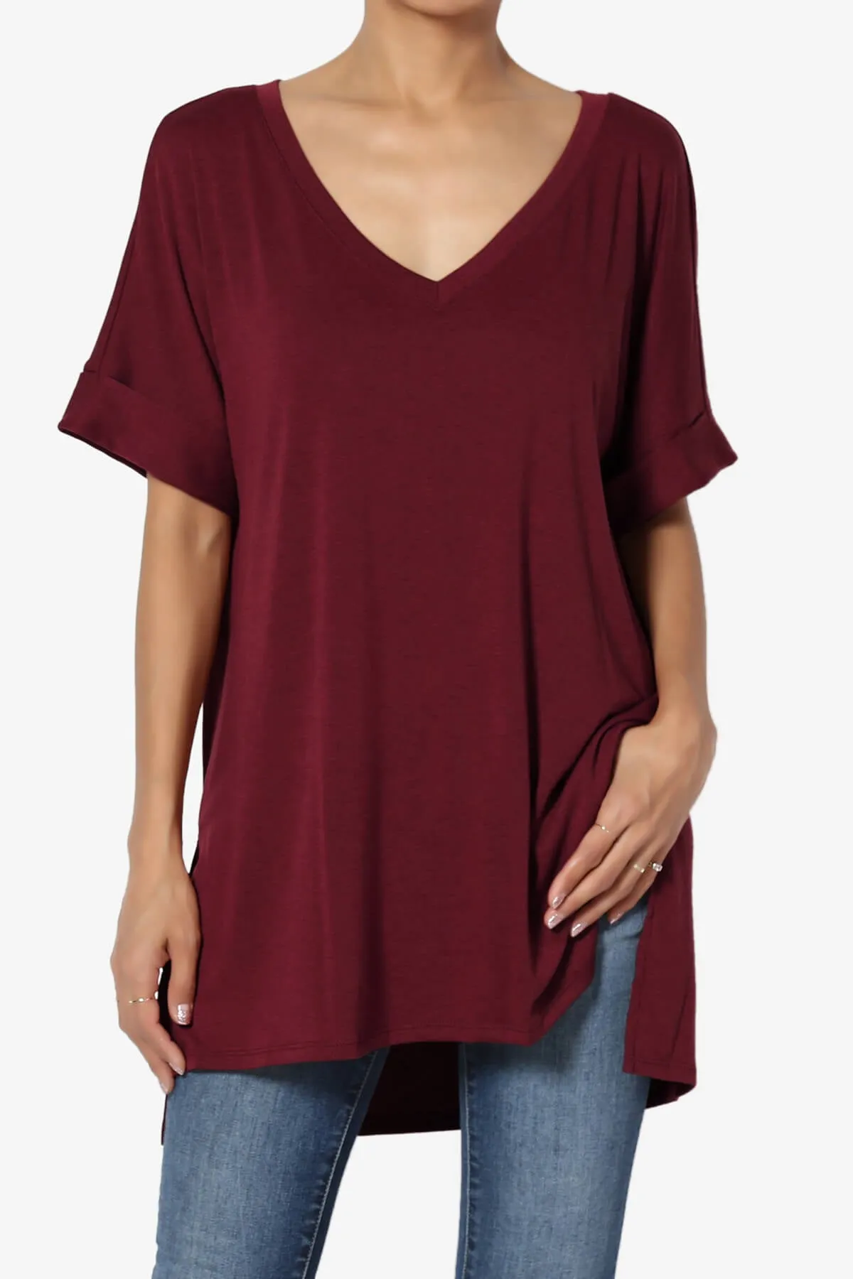 Onella V-Neck Rolled Short Sleeve Top
