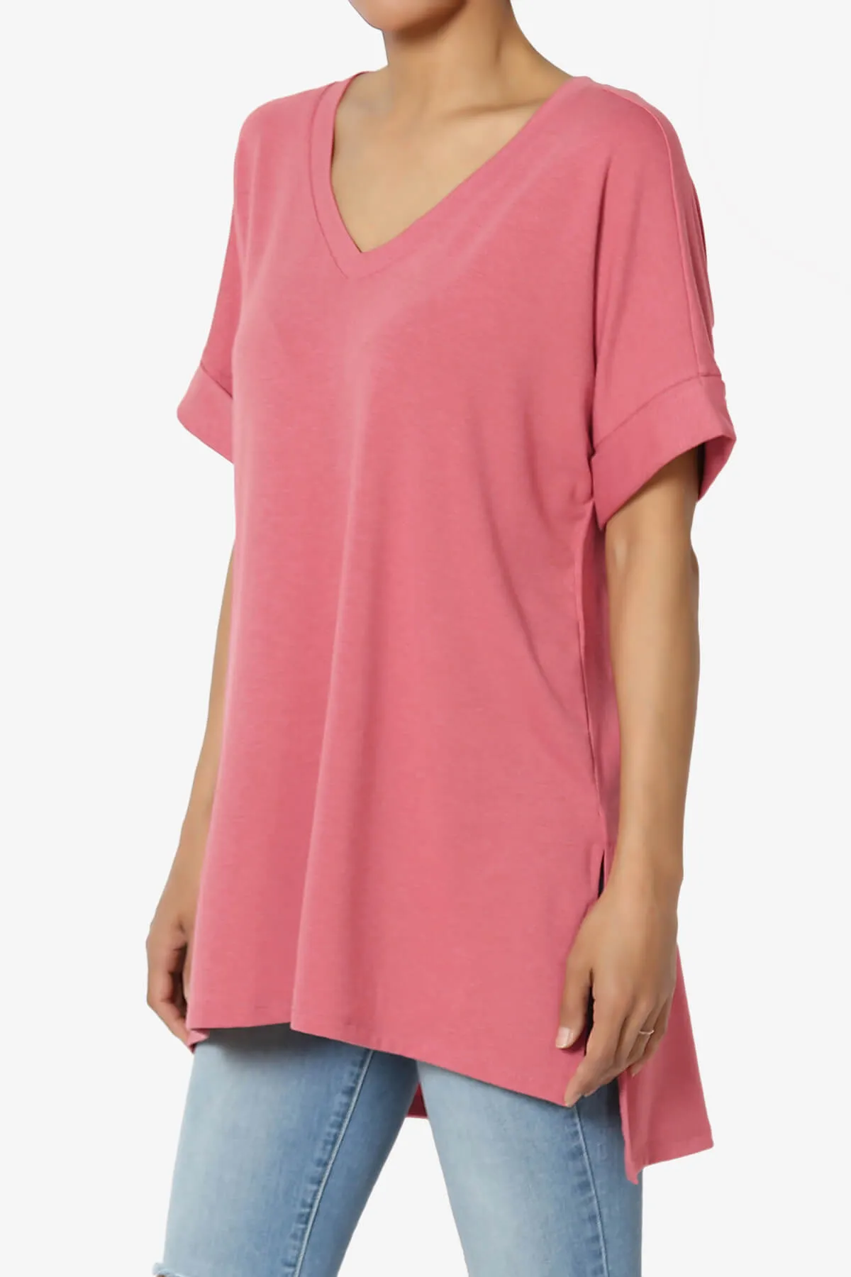 Onella V-Neck Rolled Short Sleeve Top