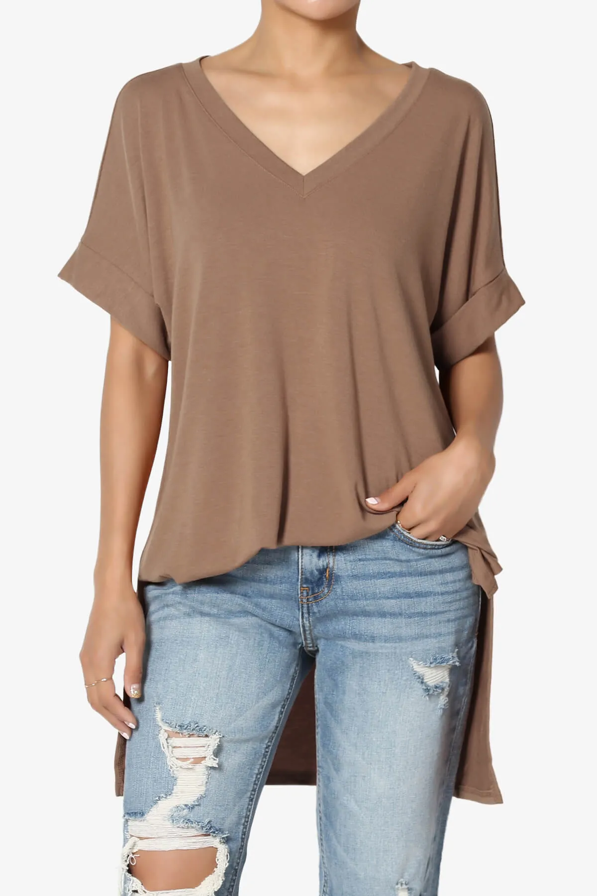 Onella V-Neck Rolled Short Sleeve Top