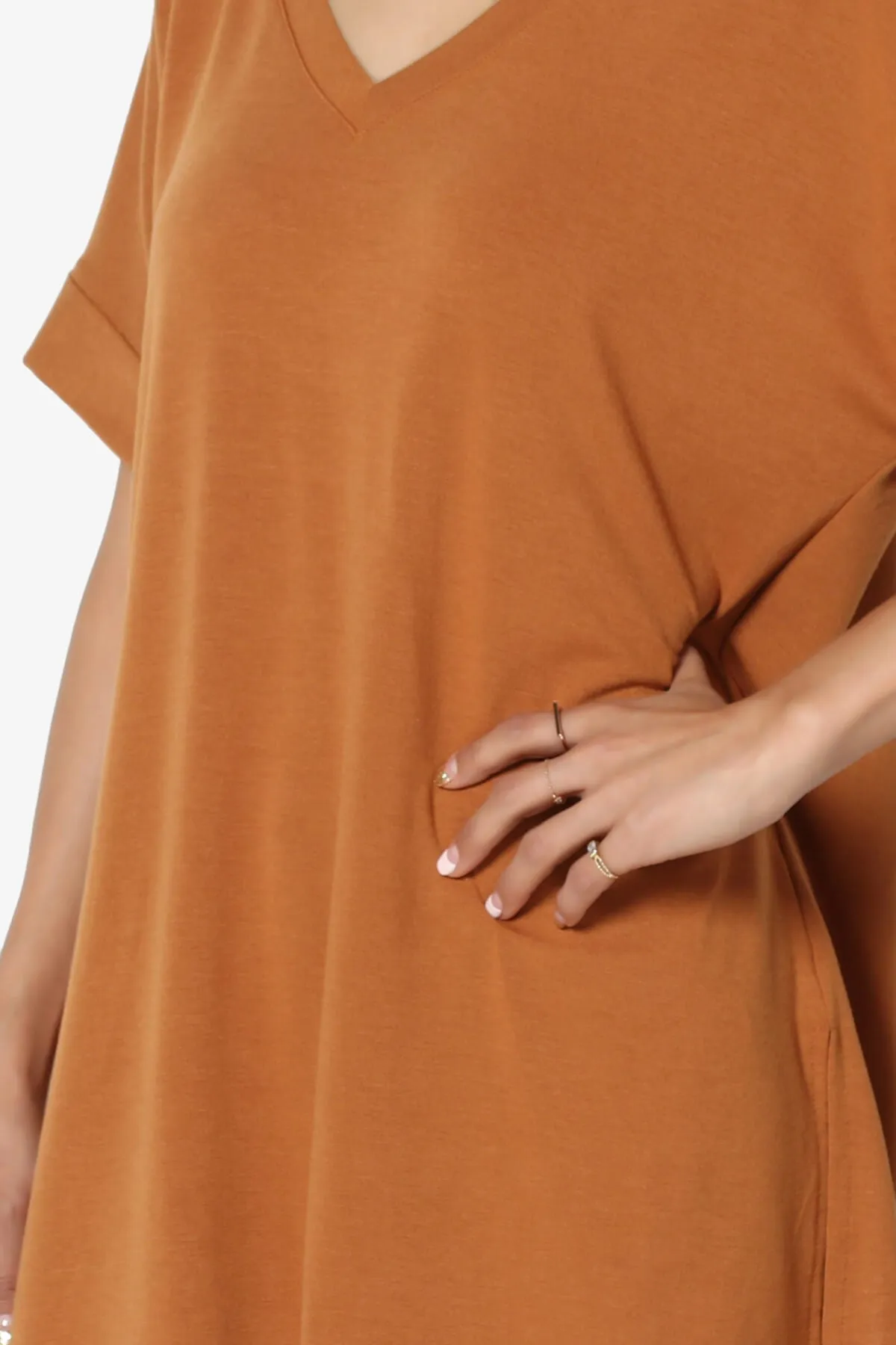 Onella V-Neck Rolled Short Sleeve Top