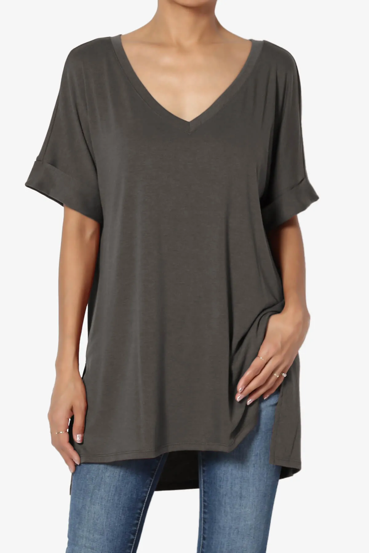 Onella V-Neck Rolled Short Sleeve Top
