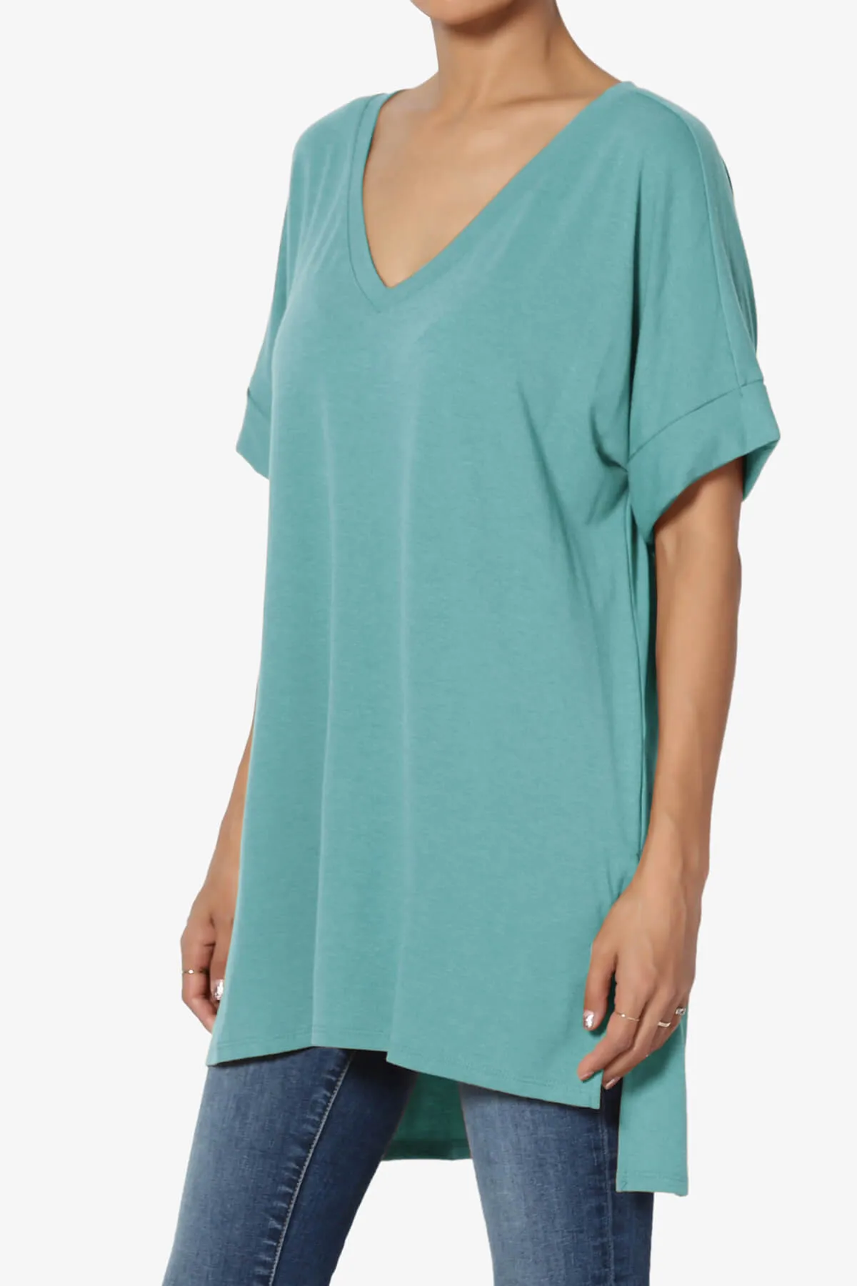 Onella V-Neck Rolled Short Sleeve Top