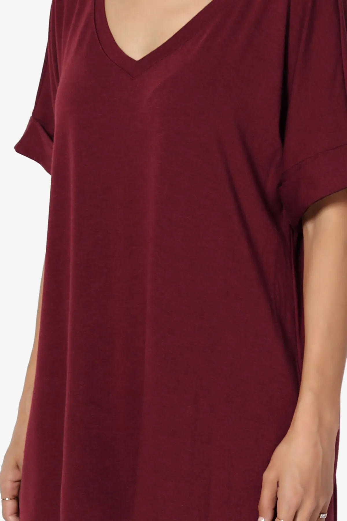 Onella V-Neck Rolled Short Sleeve Top