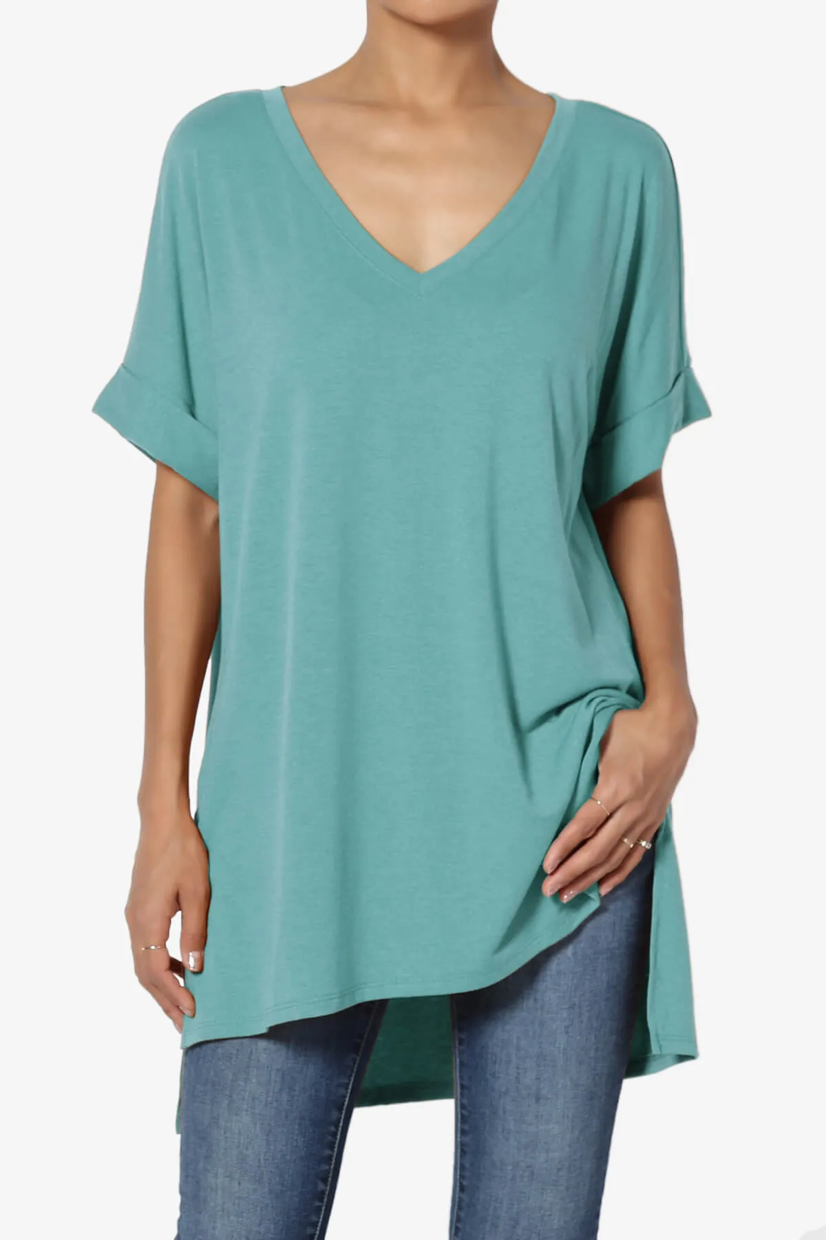 Onella V-Neck Rolled Short Sleeve Top