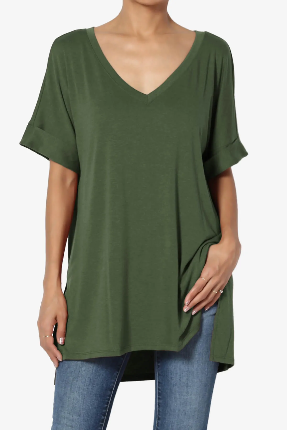Onella V-Neck Rolled Short Sleeve Top