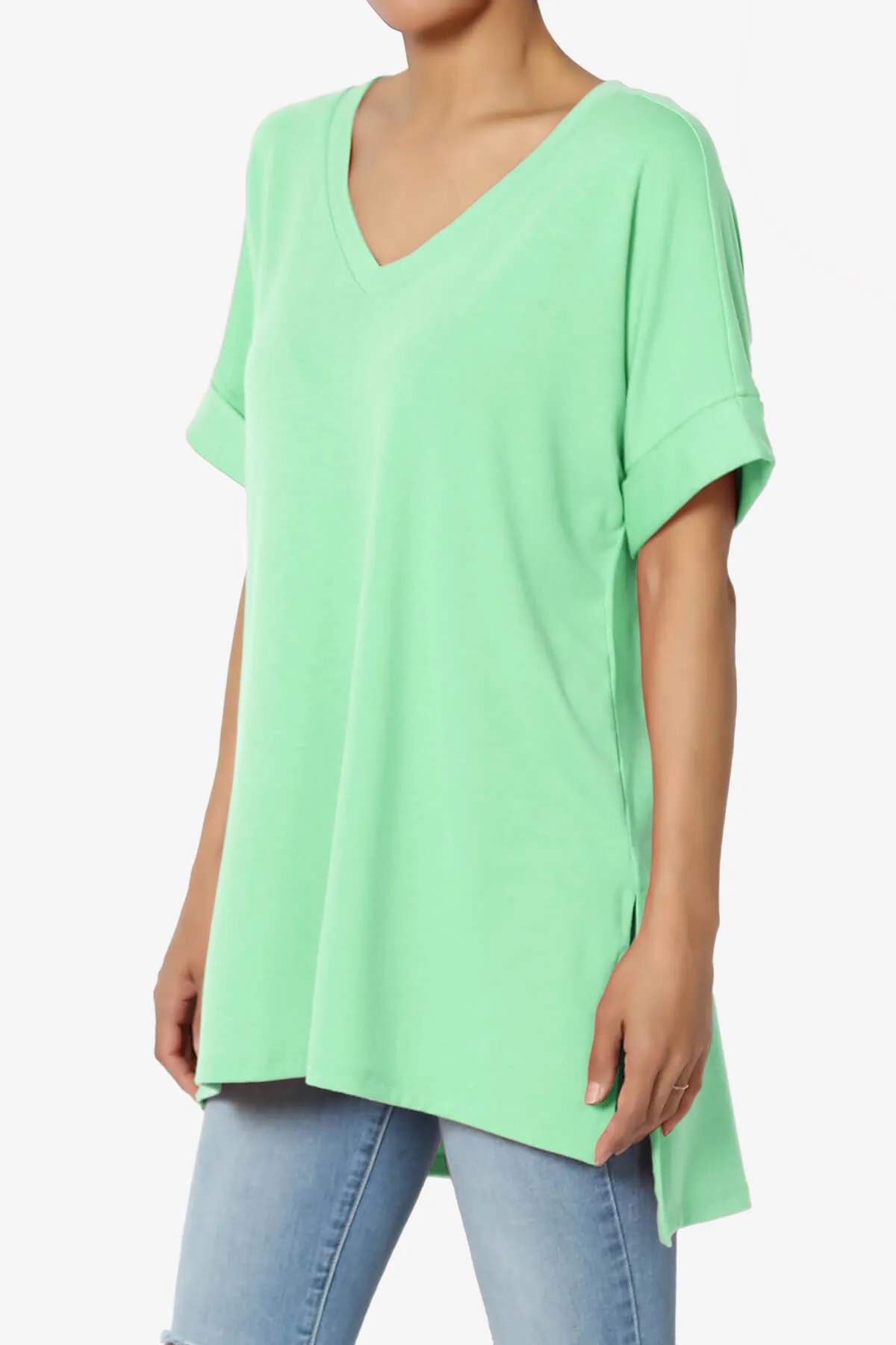Onella V-Neck Rolled Short Sleeve Top
