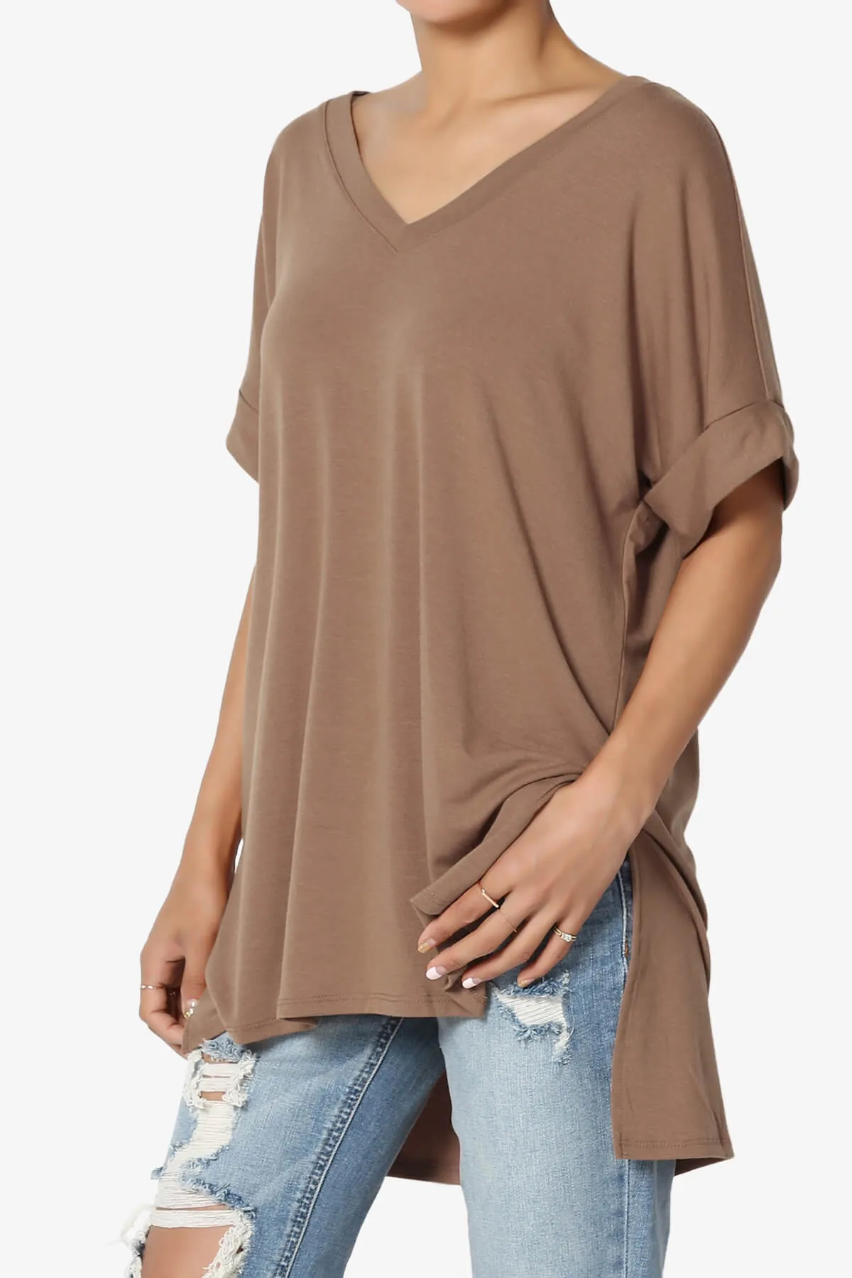 Onella V-Neck Rolled Short Sleeve Top