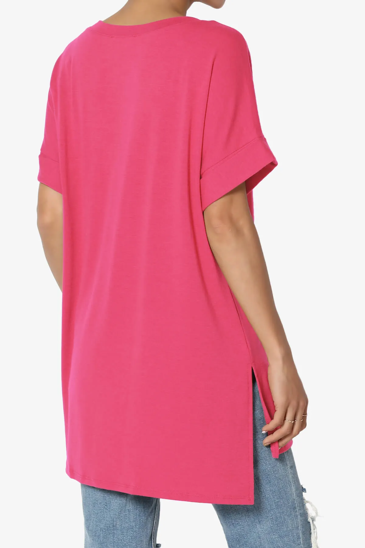 Onella V-Neck Rolled Short Sleeve Top