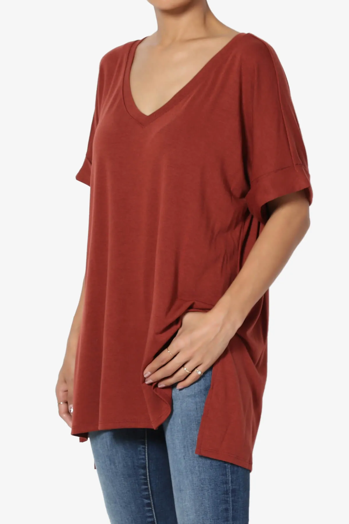 Onella V-Neck Rolled Short Sleeve Top