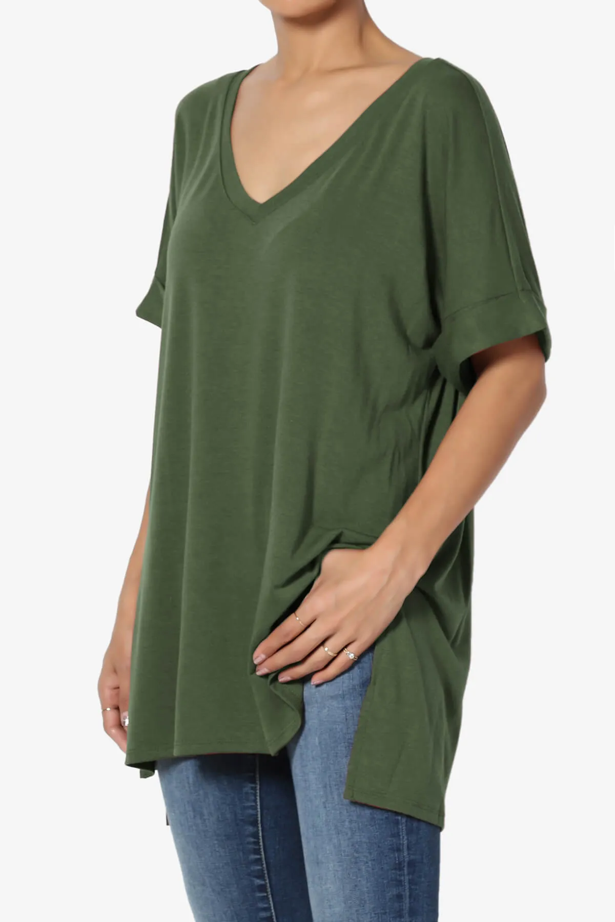 Onella V-Neck Rolled Short Sleeve Top