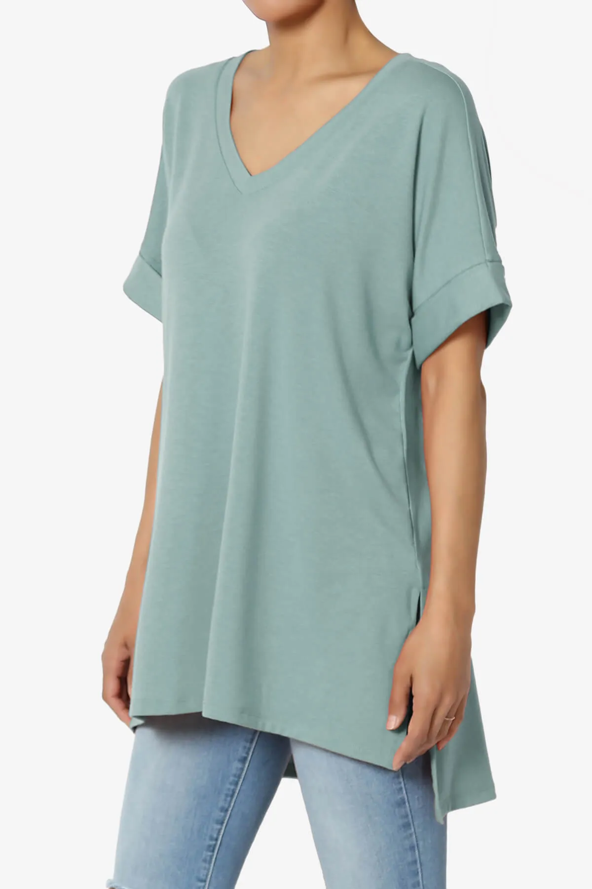 Onella V-Neck Rolled Short Sleeve Top
