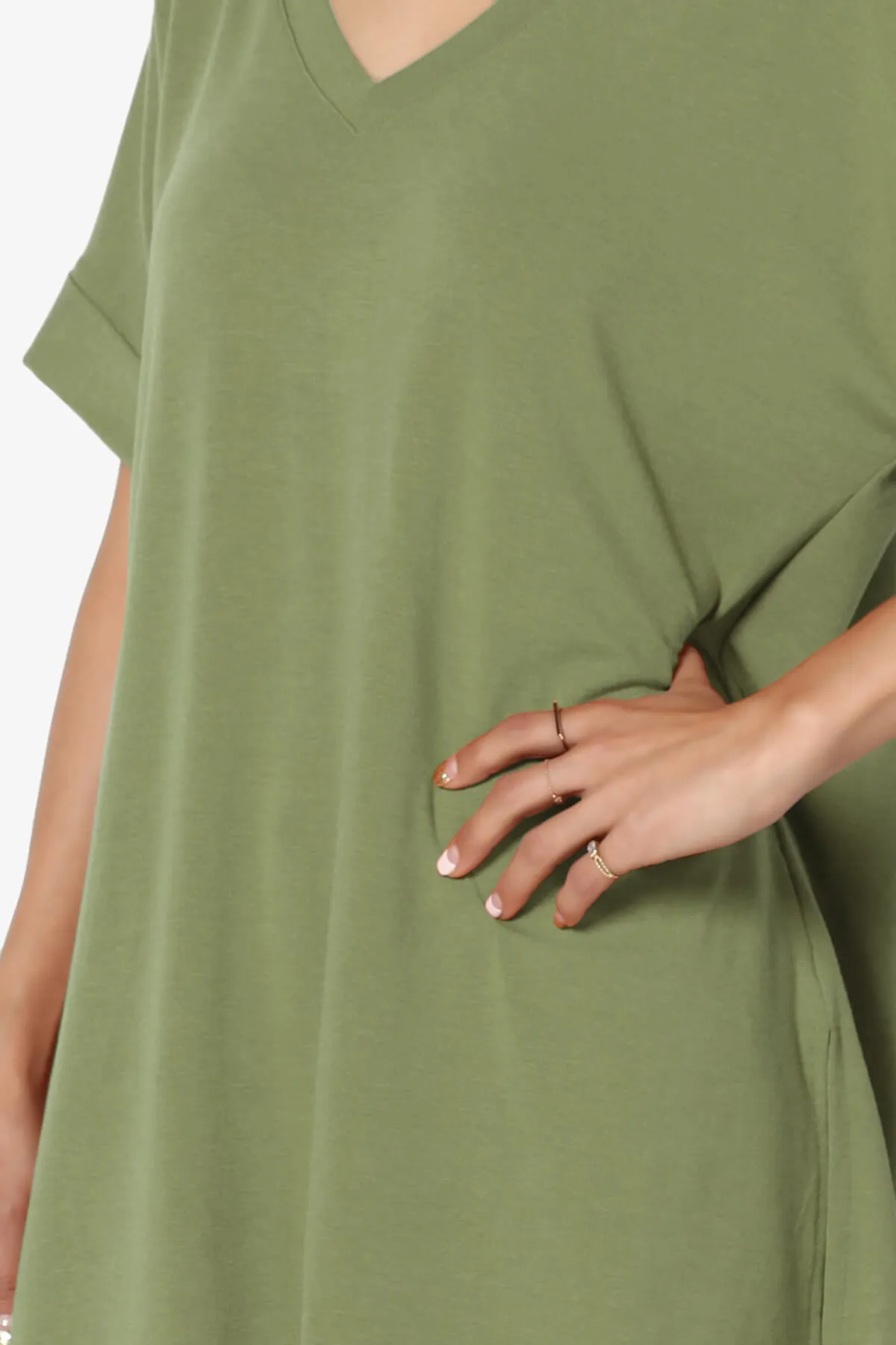 Onella V-Neck Rolled Short Sleeve Top