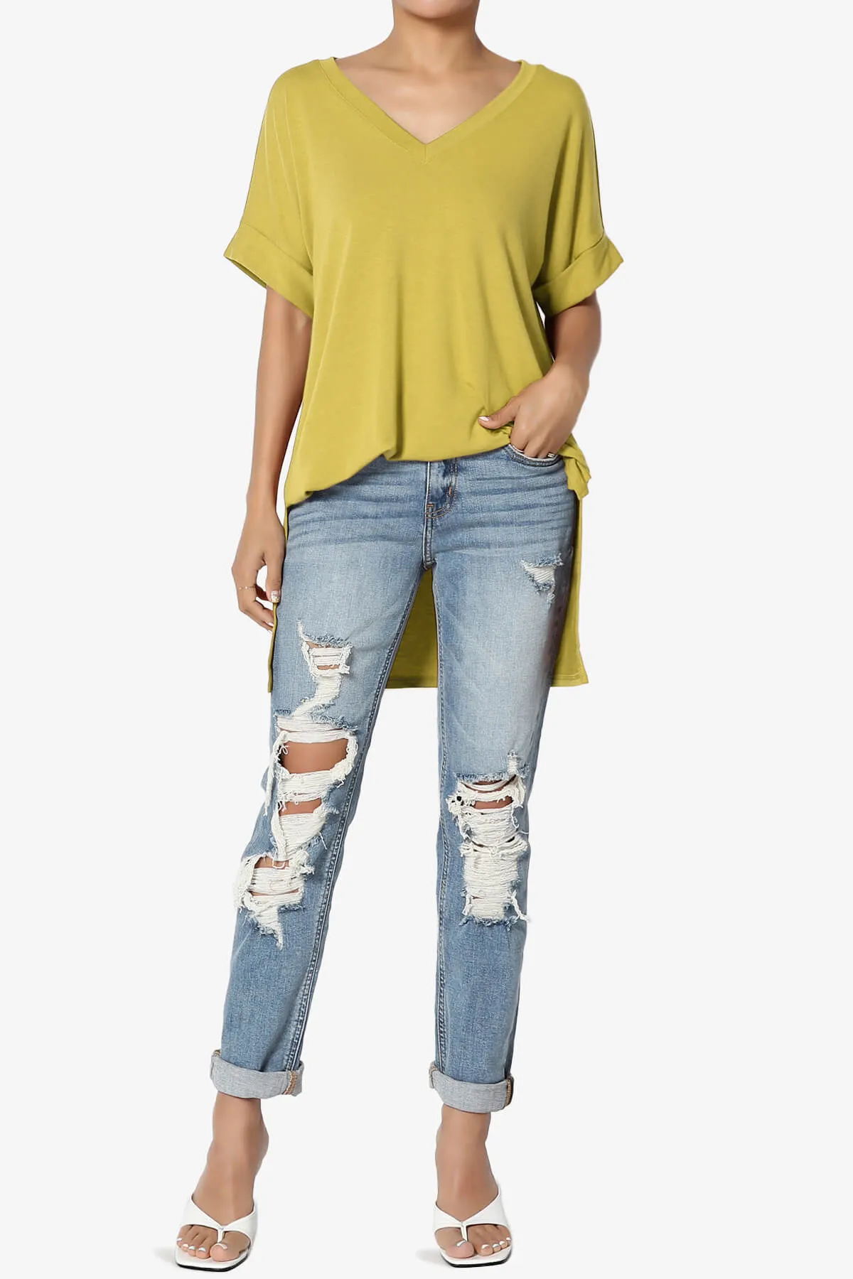 Onella V-Neck Rolled Short Sleeve Top