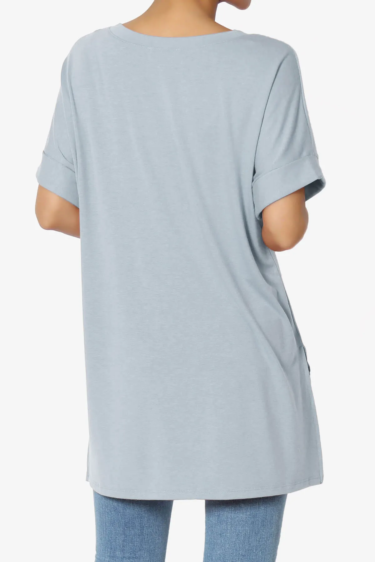 Onella V-Neck Rolled Short Sleeve Top