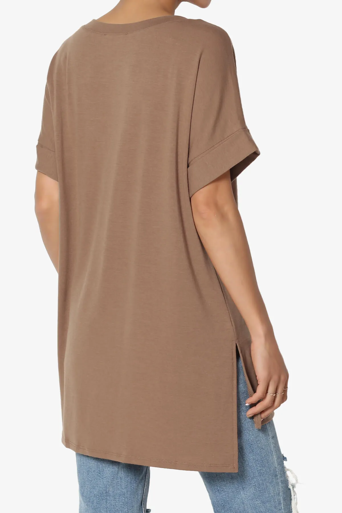 Onella V-Neck Rolled Short Sleeve Top