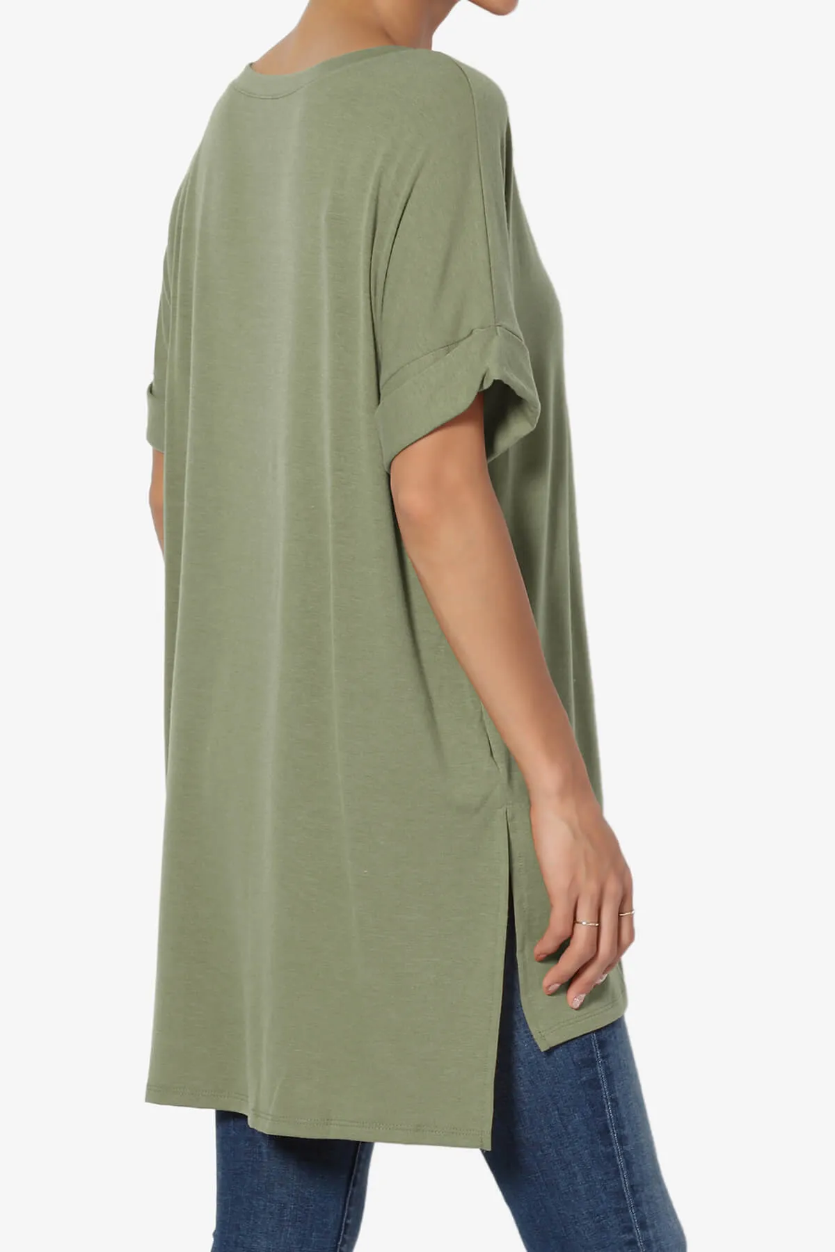 Onella V-Neck Rolled Short Sleeve Top