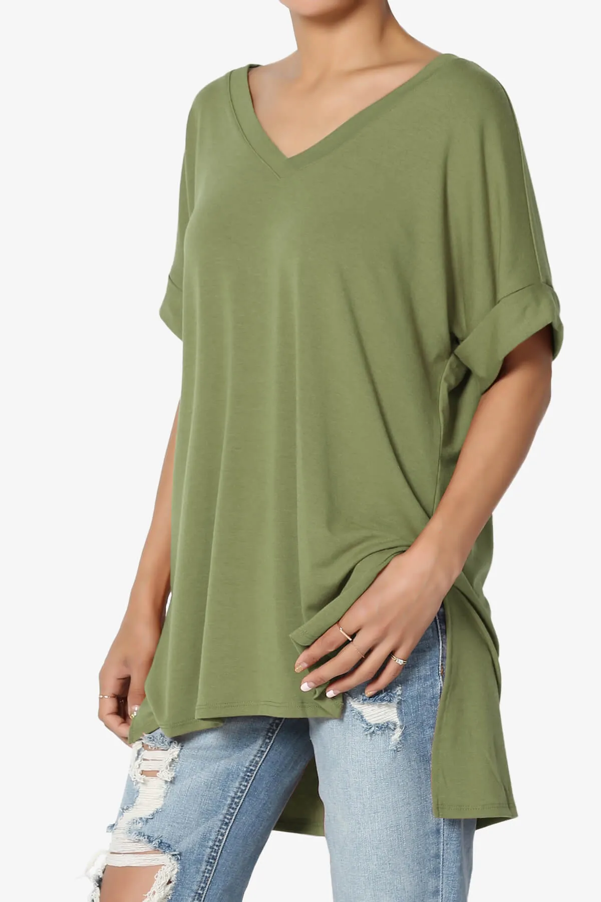 Onella V-Neck Rolled Short Sleeve Top