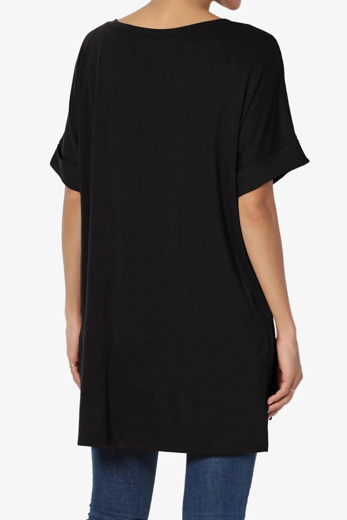 Onella V-Neck Rolled Short Sleeve Top