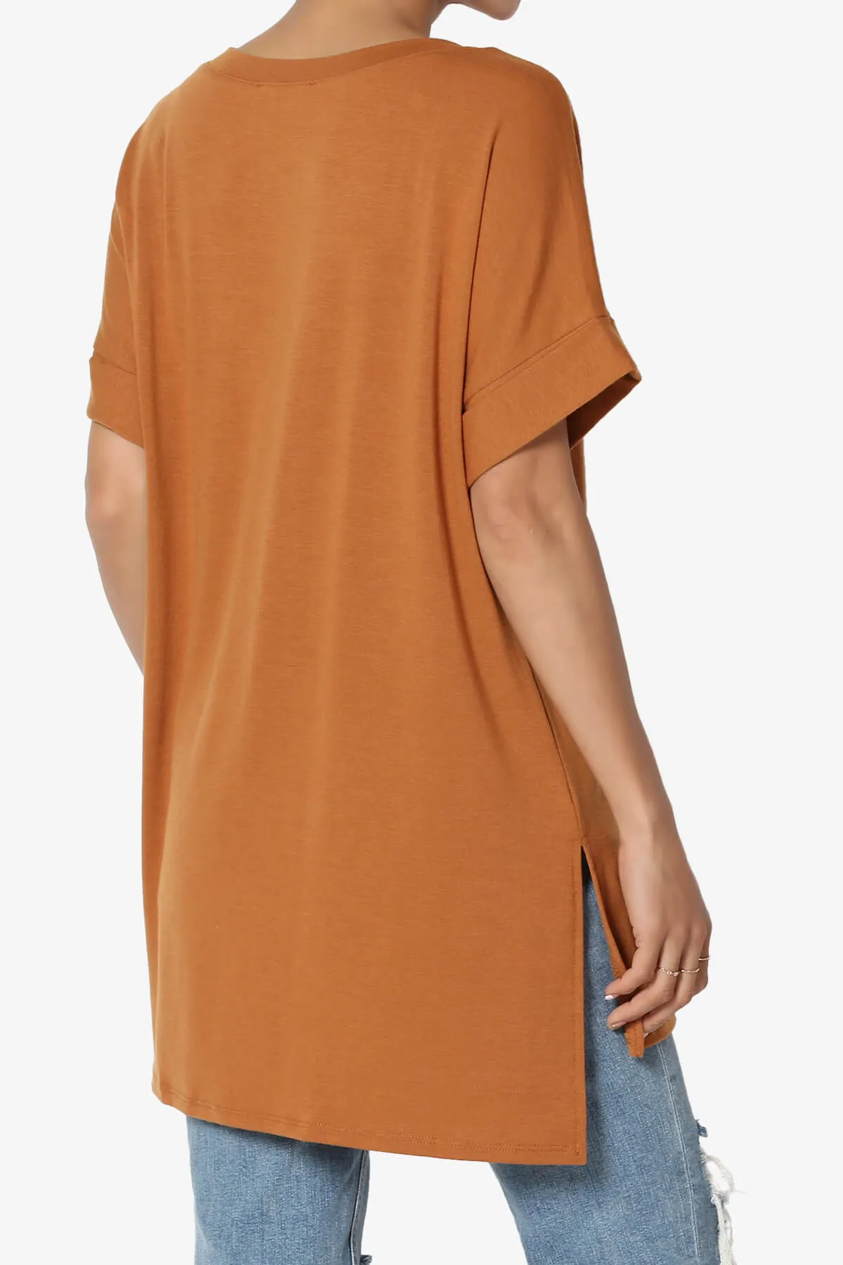 Onella V-Neck Rolled Short Sleeve Top