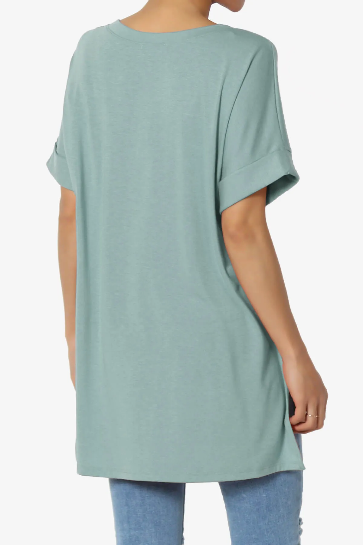 Onella V-Neck Rolled Short Sleeve Top