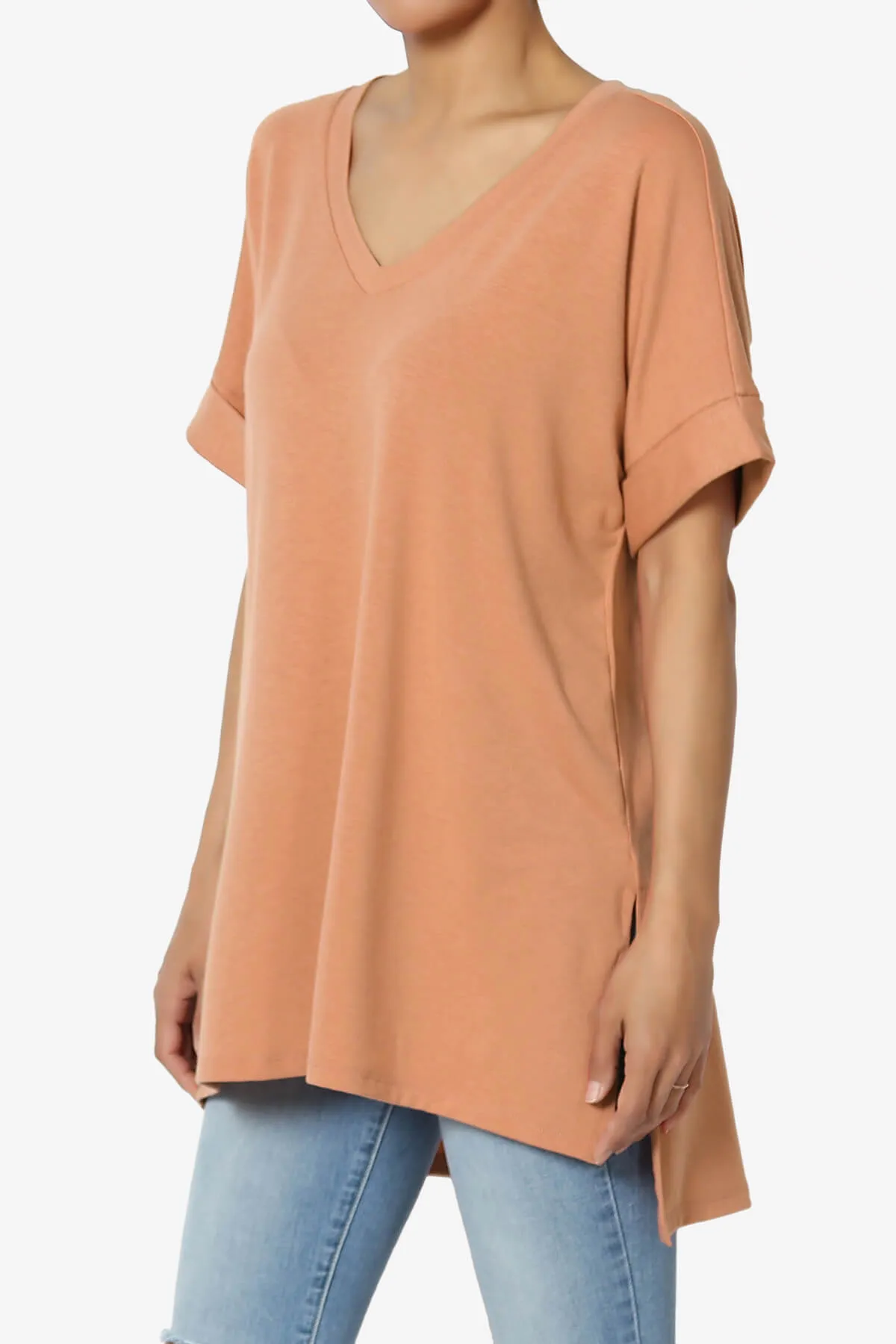 Onella V-Neck Rolled Short Sleeve Top