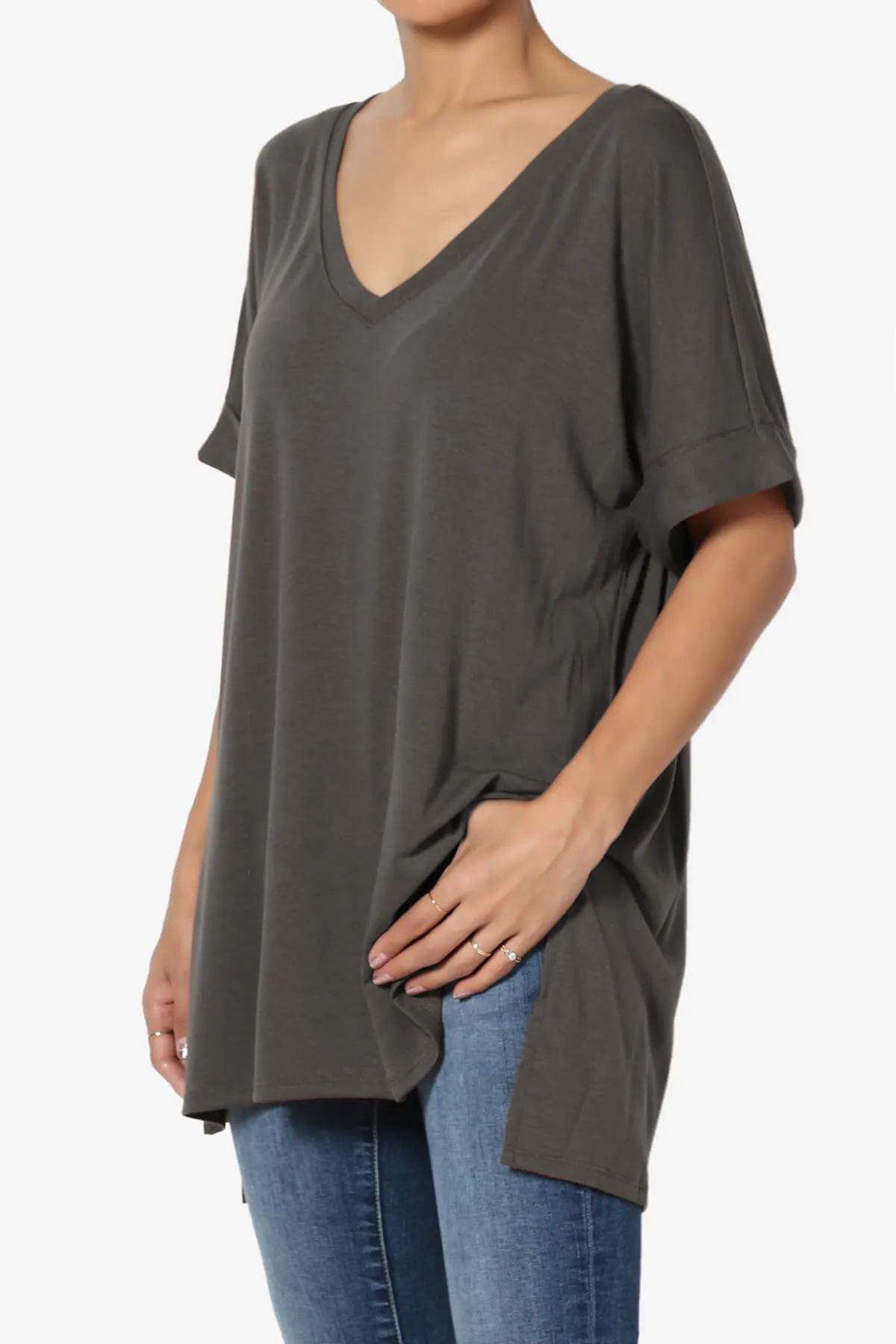 Onella V-Neck Rolled Short Sleeve Top