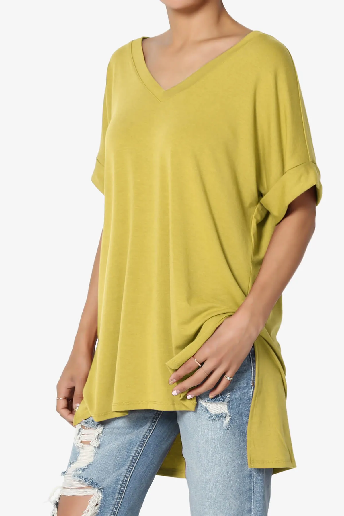 Onella V-Neck Rolled Short Sleeve Top