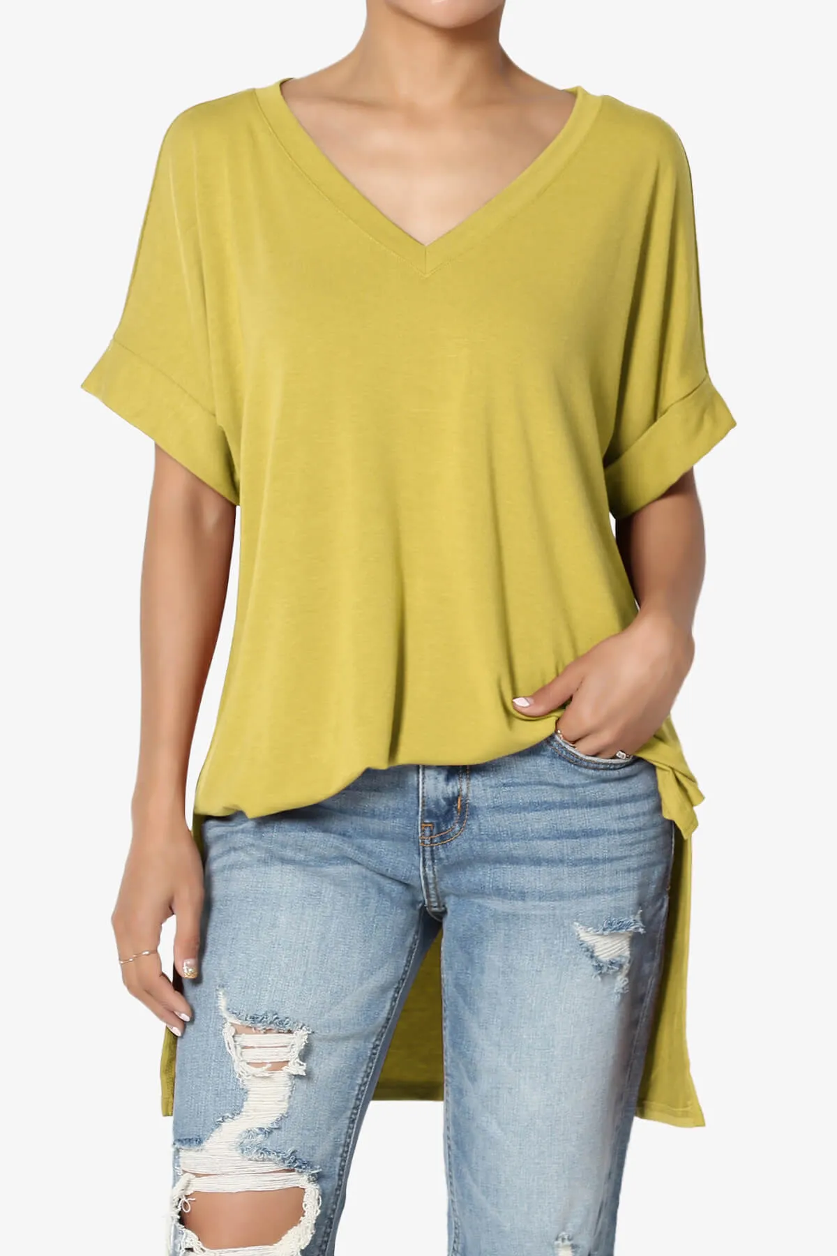 Onella V-Neck Rolled Short Sleeve Top