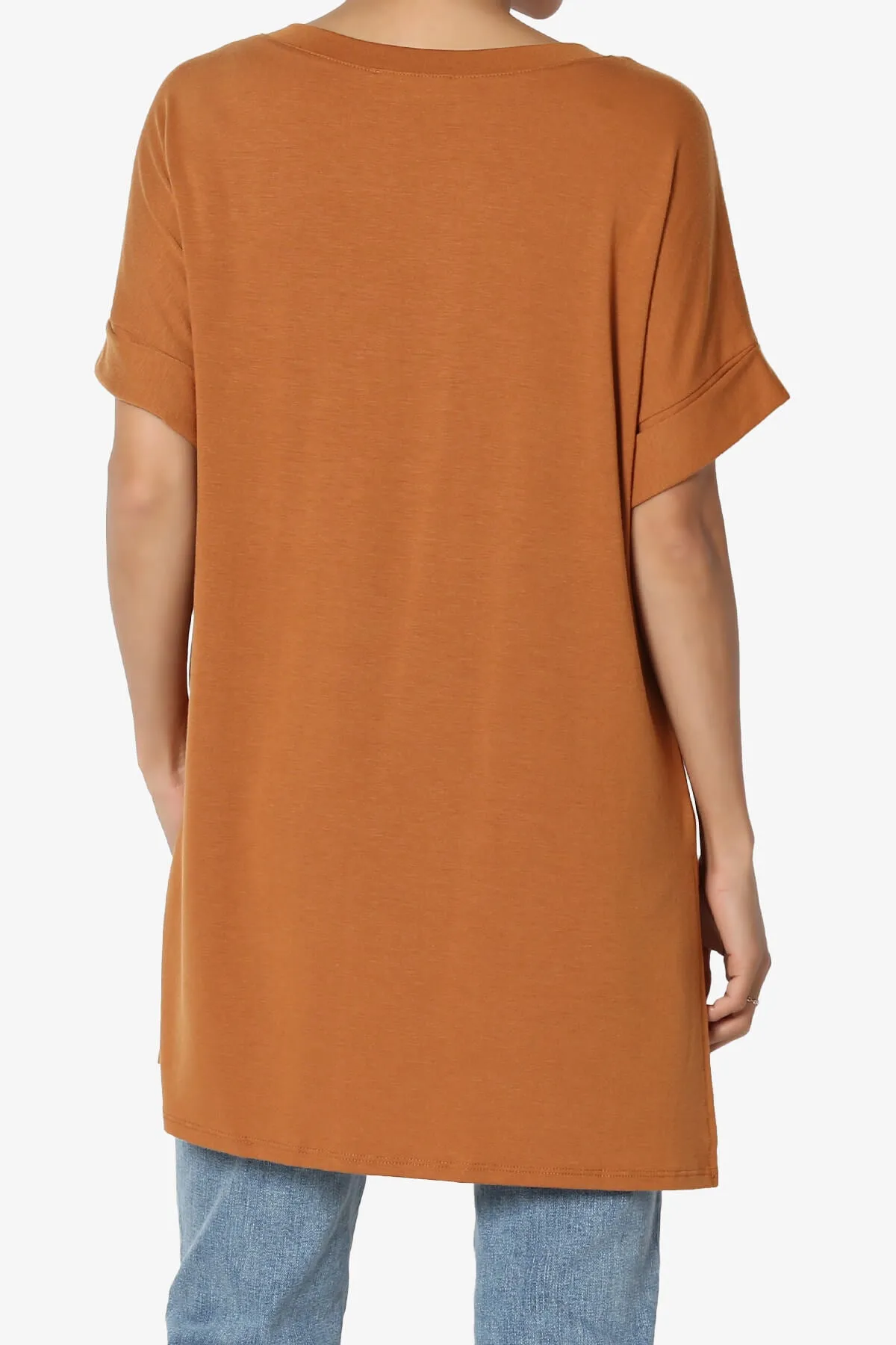 Onella V-Neck Rolled Short Sleeve Top