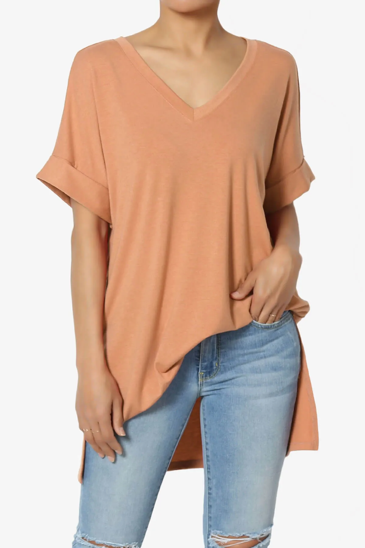 Onella V-Neck Rolled Short Sleeve Top