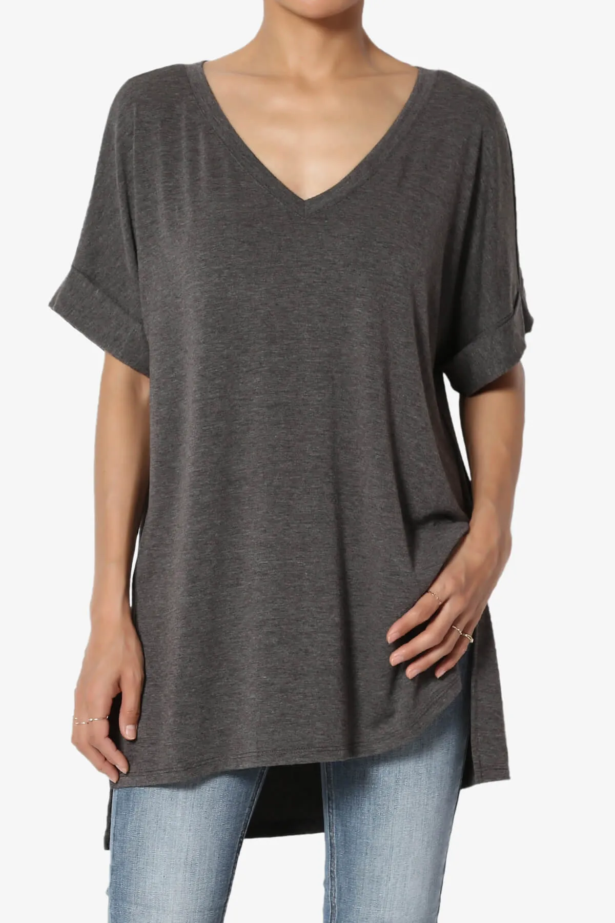 Onella V-Neck Rolled Short Sleeve Top
