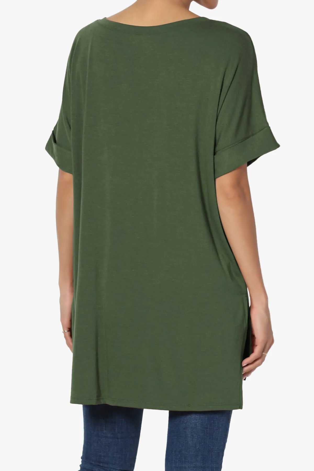 Onella V-Neck Rolled Short Sleeve Top